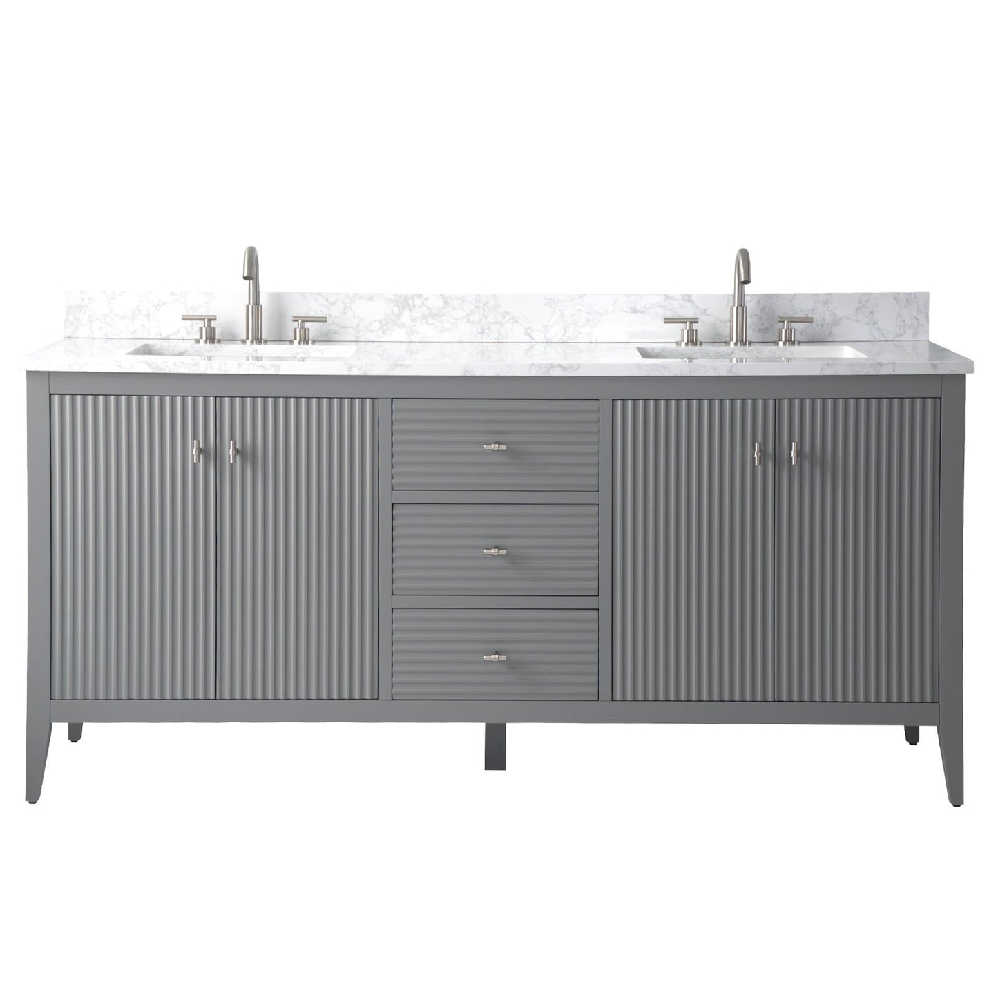 Meuble-lavabo double vasque Vanity Art 72 avec plan de travail en marbre composite.