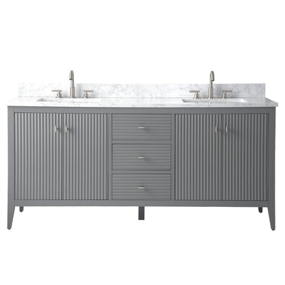 Meuble-lavabo double vasque Vanity Art 72 avec plan de travail en marbre composite.