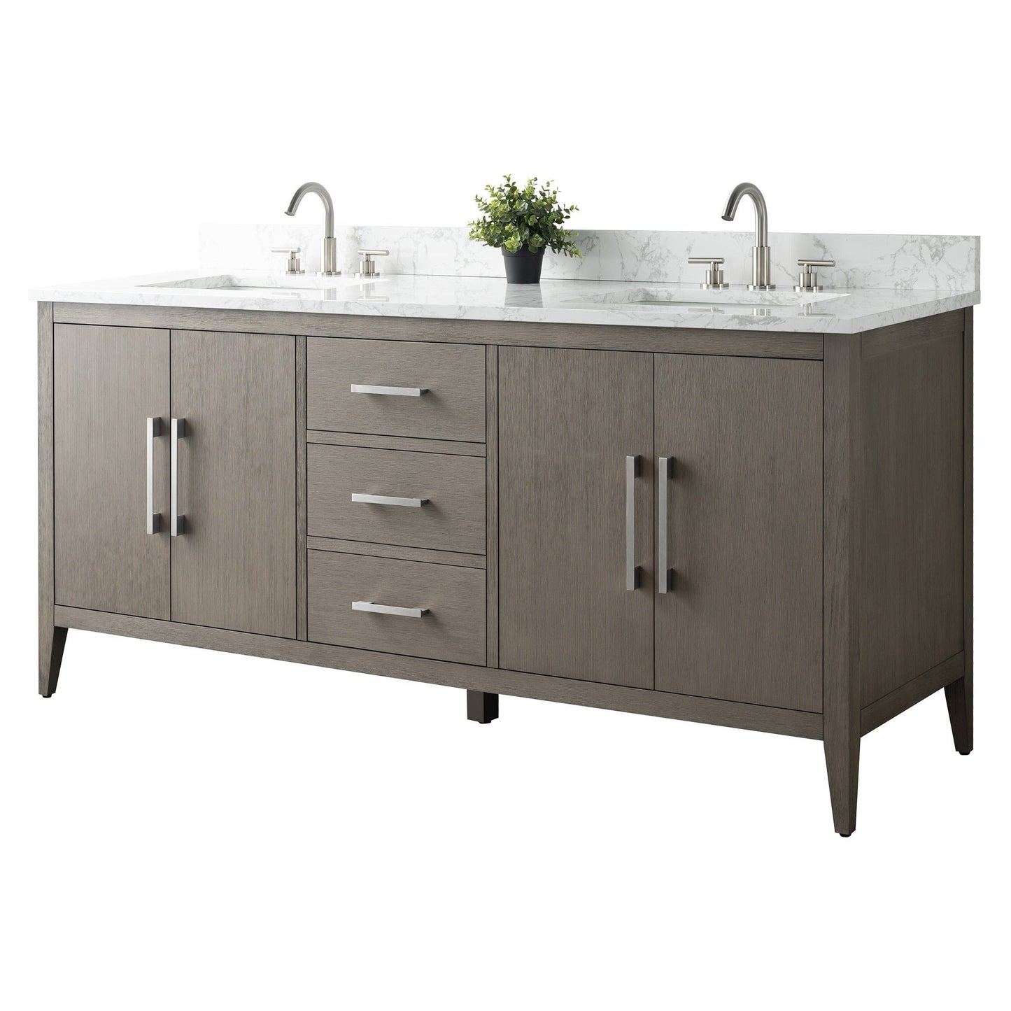 Meuble-lavabo double vasque Vanity Art 72 avec plan de travail en marbre composite.