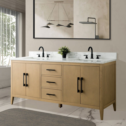 Meuble-lavabo double vasque Vanity Art 72 avec plan de travail en marbre composite.
