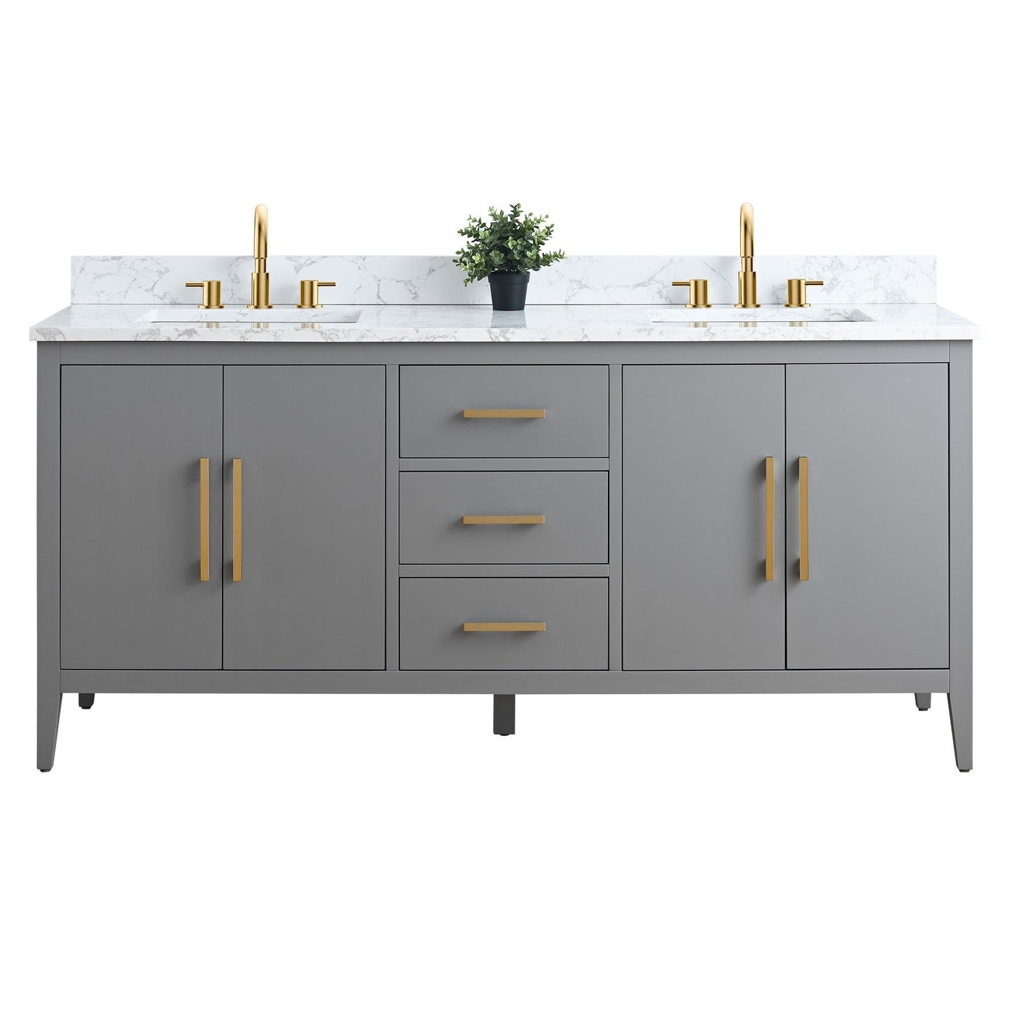 Meuble-lavabo double vasque Vanity Art 72 avec plan de travail en marbre composite.