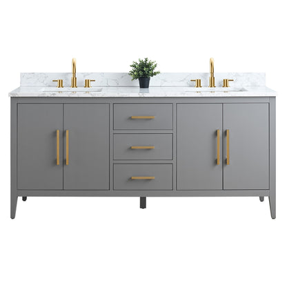 Meuble-lavabo double vasque Vanity Art 72 avec plan de travail en marbre composite.