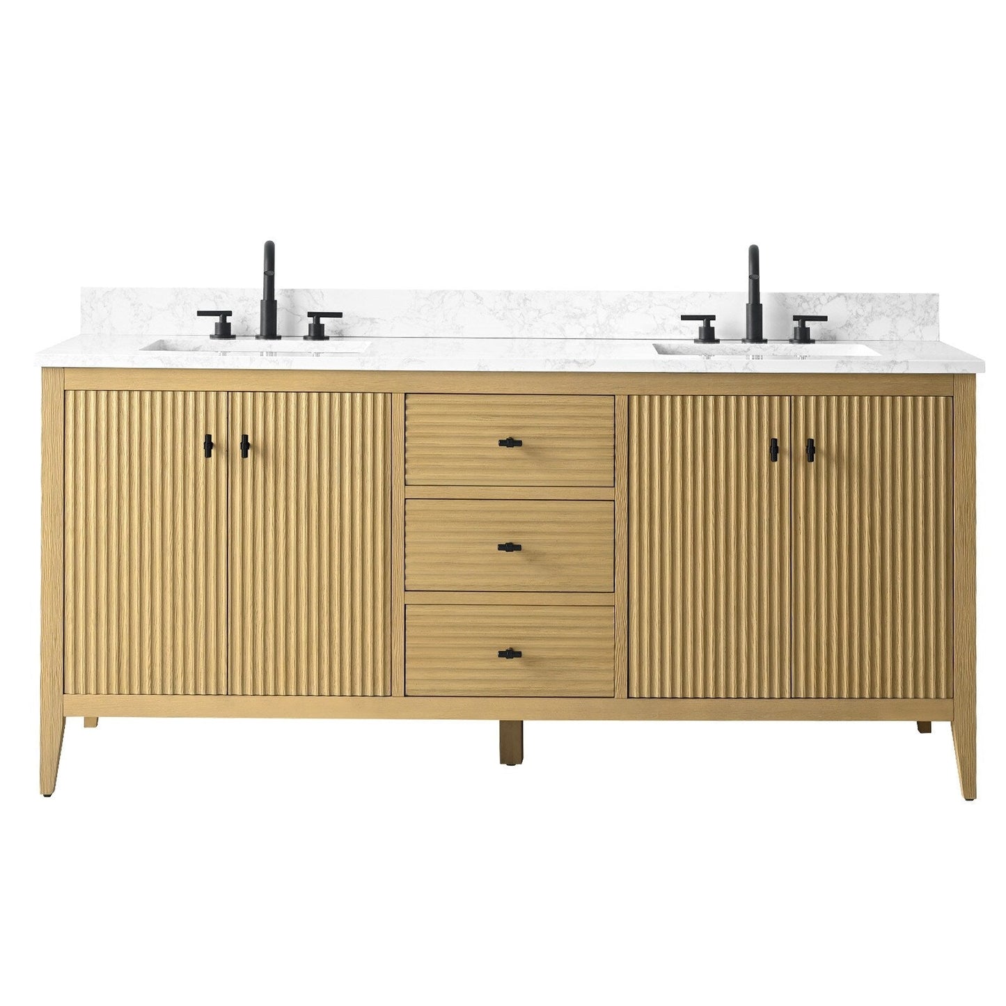 Meuble-lavabo double vasque Vanity Art 72 avec plan de travail en marbre composite.