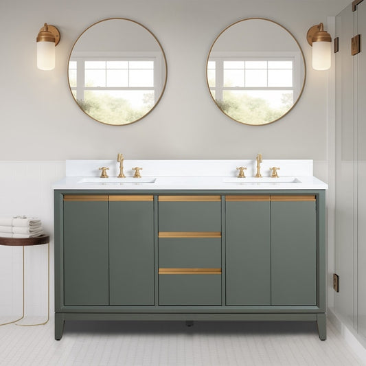 Meuble-lavabo Art pour salle de bain avec lavabo en céramique et plan de travail en marbre composite.