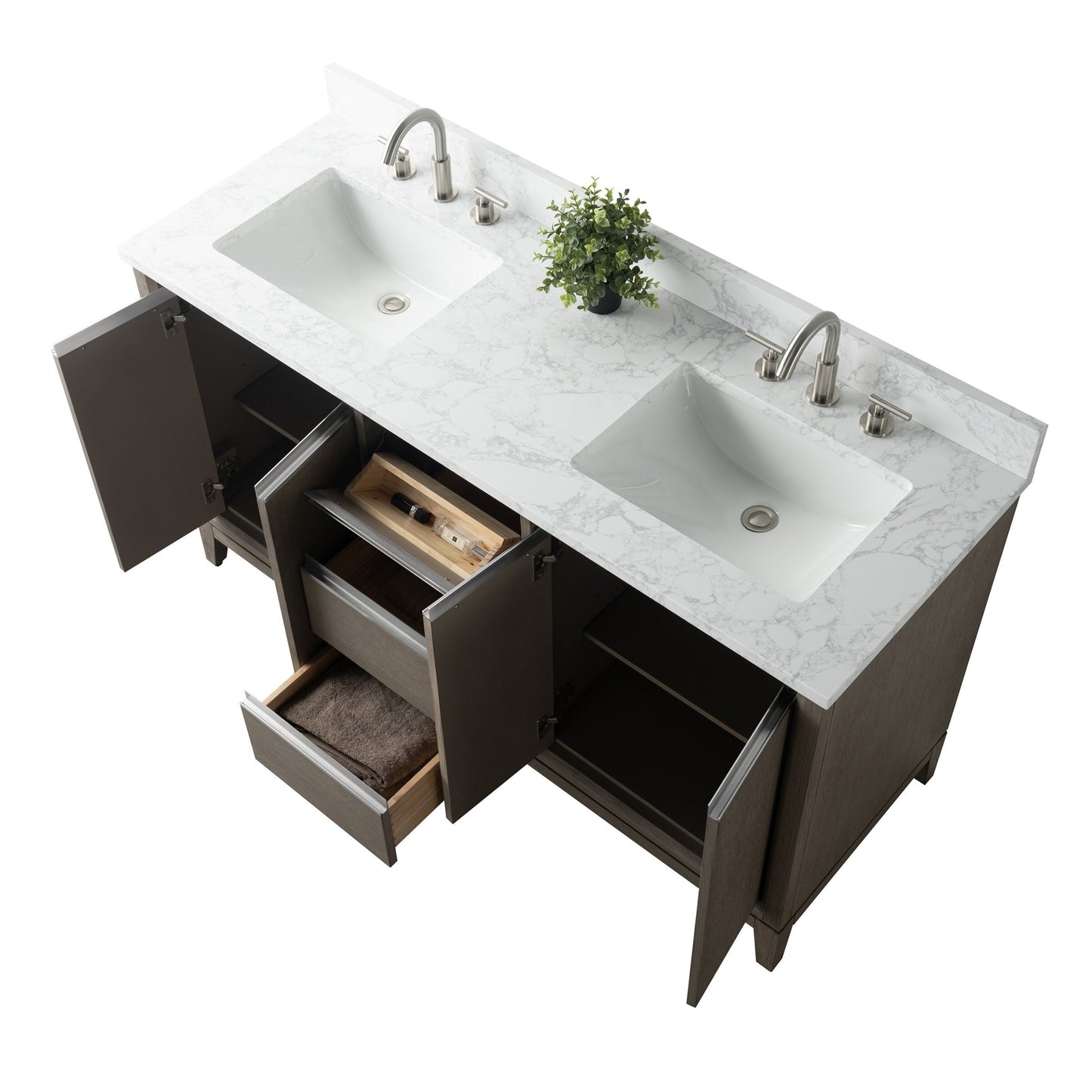 Meuble-lavabo Art pour salle de bain avec lavabo en céramique et plan de travail en marbre composite.