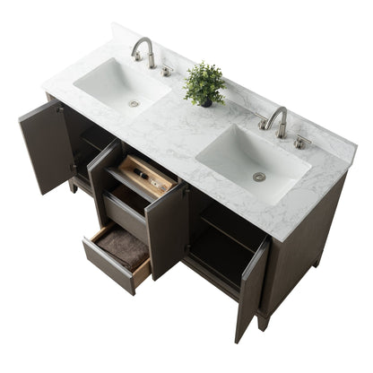 Meuble-lavabo Art pour salle de bain avec lavabo en céramique et plan de travail en marbre composite.