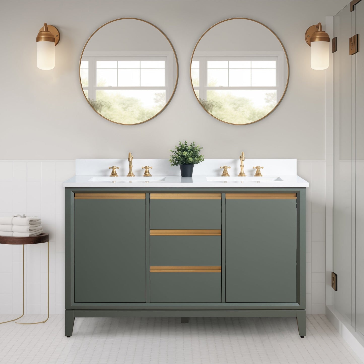 Meuble-lavabo Art pour salle de bain avec lavabo en céramique et plan de travail en marbre composite.