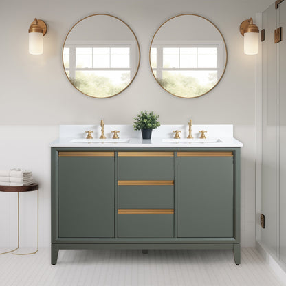 Meuble-lavabo Art pour salle de bain avec lavabo en céramique et plan de travail en marbre composite.