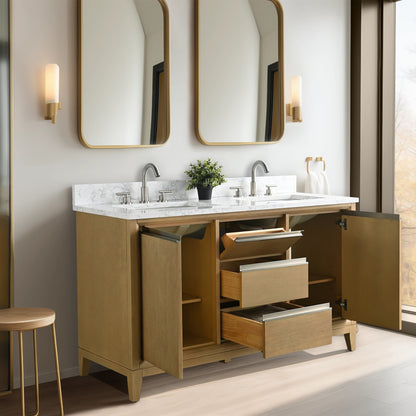 Meuble-lavabo Art pour salle de bain avec lavabo en céramique et plan de travail en marbre composite.