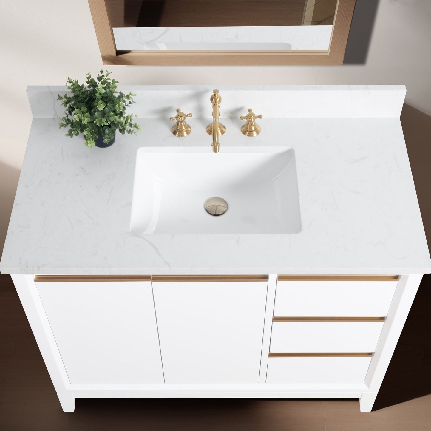 Meuble-lavabo Art pour salle de bain avec lavabo en céramique et plan de travail en marbre composite.