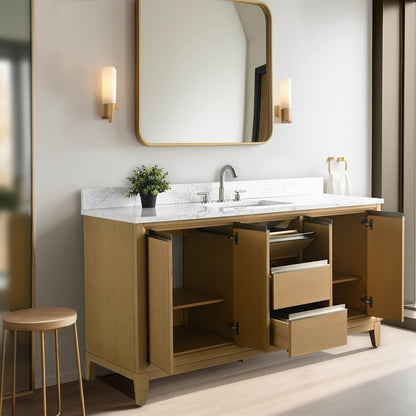 Meuble-lavabo Art pour salle de bain avec lavabo en céramique et plan de travail en marbre composite.