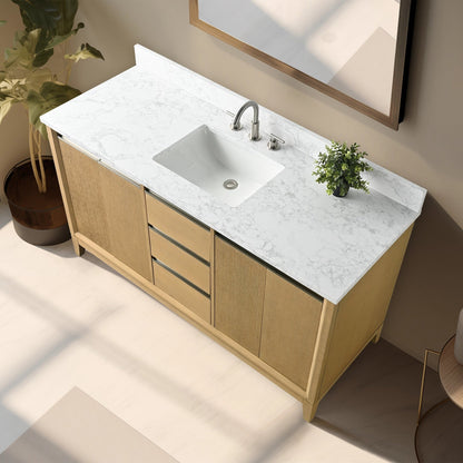 Meuble-lavabo Art pour salle de bain avec lavabo en céramique et plan de travail en marbre composite.