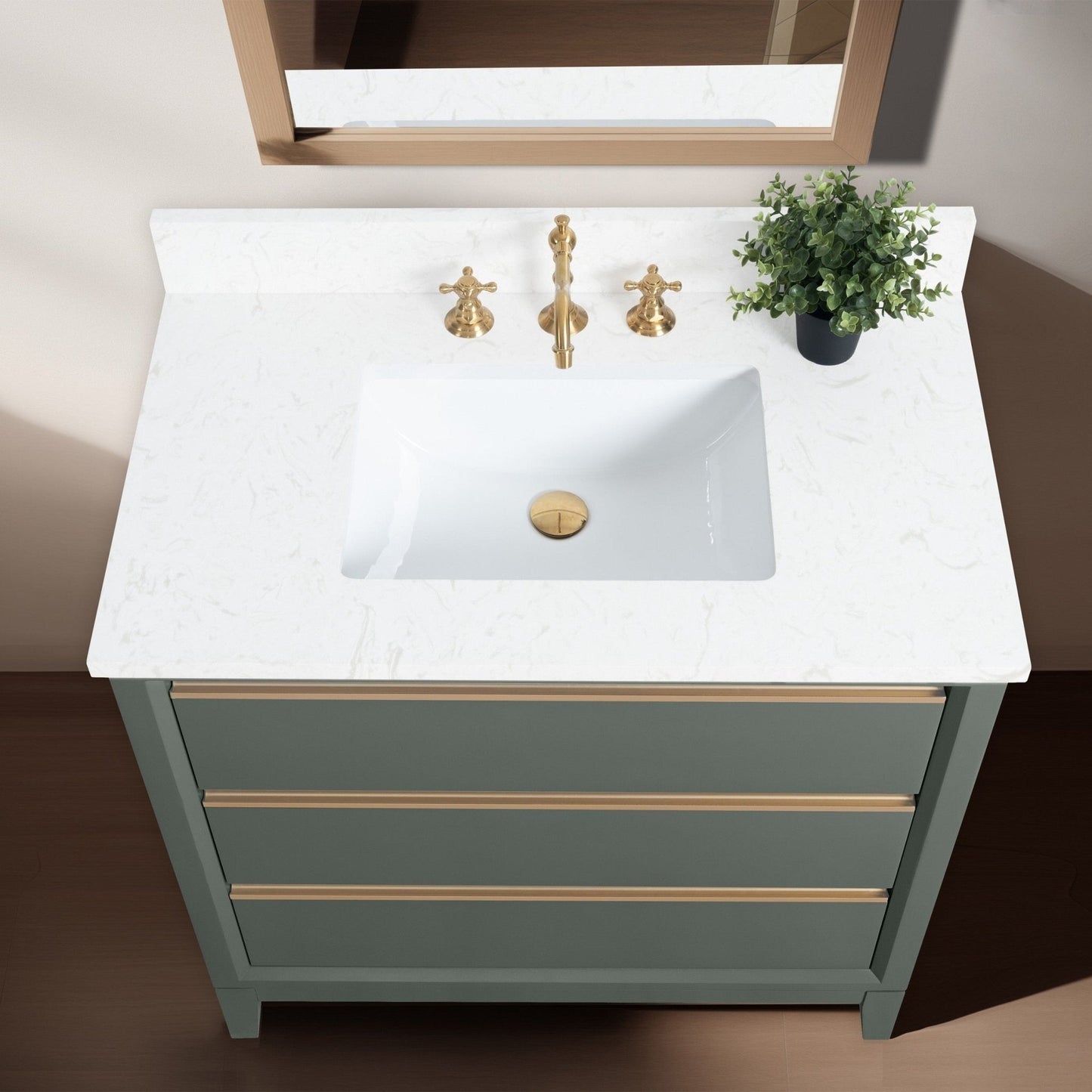 Meuble-lavabo Art pour salle de bain avec lavabo en céramique et plan de travail en marbre composite.
