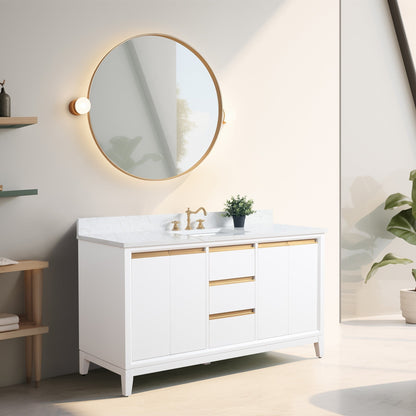 Meuble-lavabo Art pour salle de bain avec lavabo en céramique et plan de travail en marbre composite.