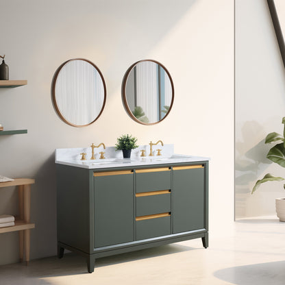 Meuble-lavabo Art pour salle de bain avec lavabo en céramique et plan de travail en marbre composite.