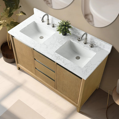 Meuble-lavabo Art pour salle de bain avec lavabo en céramique et plan de travail en marbre composite.