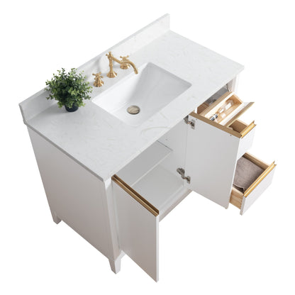 Meuble-lavabo Art pour salle de bain avec lavabo en céramique et plan de travail en marbre composite.