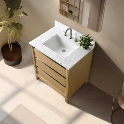 Meuble-lavabo Art pour salle de bain avec lavabo en céramique et plan de travail en marbre composite.