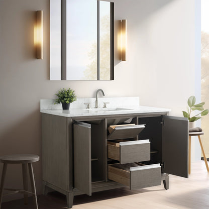 Meuble-lavabo Art pour salle de bain avec lavabo en céramique et plan de travail en marbre composite.