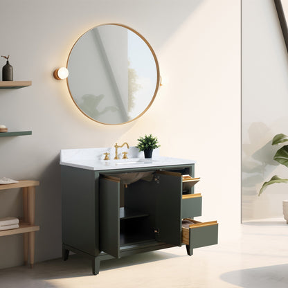 Meuble-lavabo Art pour salle de bain avec lavabo en céramique et plan de travail en marbre composite.