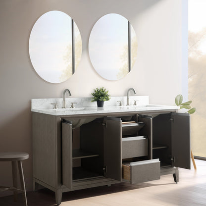 Meuble-lavabo Art pour salle de bain avec lavabo en céramique et plan de travail en marbre composite.