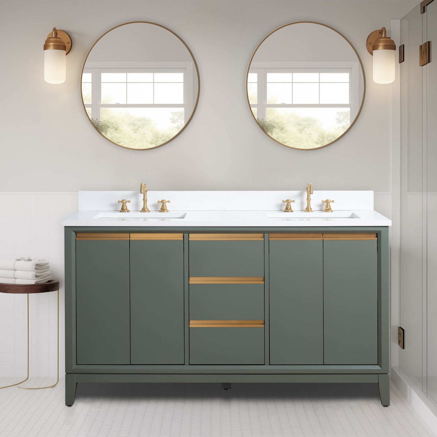 Meuble-lavabo Art pour salle de bain avec lavabo en céramique et plan de travail en marbre composite.