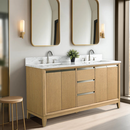 Meuble-lavabo Art pour salle de bain avec lavabo en céramique et plan de travail en marbre composite.