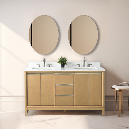 Meuble-lavabo Art pour salle de bain avec lavabo en céramique et plan de travail en marbre composite.