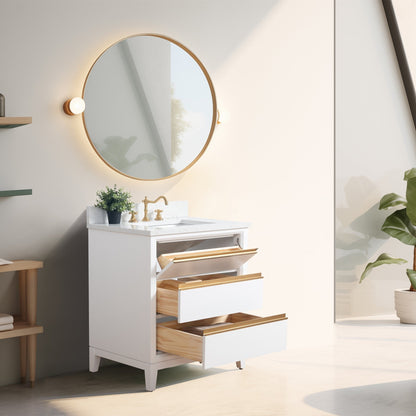 Meuble-lavabo Art pour salle de bain avec lavabo en céramique et plan de travail en marbre composite.