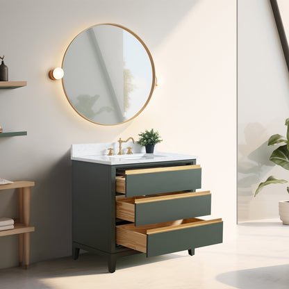 Meuble-lavabo Art pour salle de bain avec lavabo en céramique et plan de travail en marbre composite.