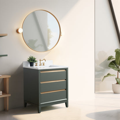 Meuble-lavabo Art pour salle de bain avec lavabo en céramique et plan de travail en marbre composite.