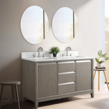 Meuble-lavabo Art pour salle de bain avec lavabo en céramique et plan de travail en marbre composite.