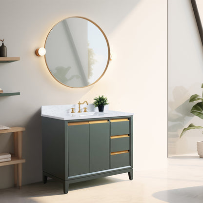 Meuble-lavabo Art pour salle de bain avec lavabo en céramique et plan de travail en marbre composite.