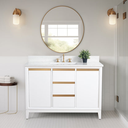 Meuble-lavabo Art pour salle de bain avec lavabo en céramique et plan de travail en marbre composite.