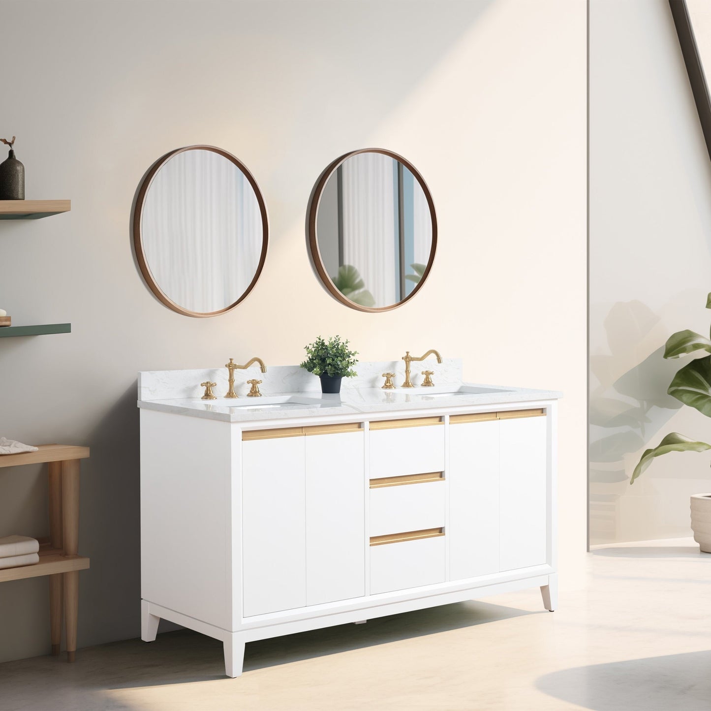 Meuble-lavabo Art pour salle de bain avec lavabo en céramique et plan de travail en marbre composite.