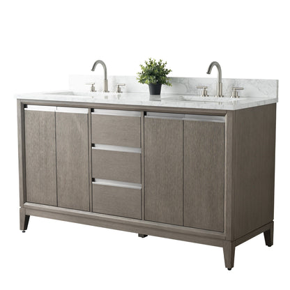 Meuble-lavabo Art pour salle de bain avec lavabo en céramique et plan de travail en marbre composite.