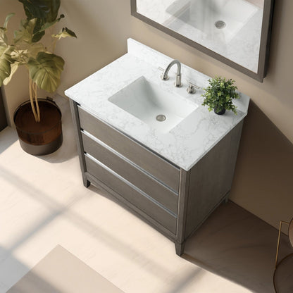 Meuble-lavabo Art pour salle de bain avec lavabo en céramique et plan de travail en marbre composite.