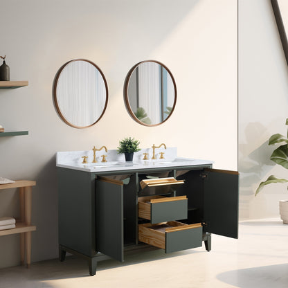 Meuble-lavabo Art pour salle de bain avec lavabo en céramique et plan de travail en marbre composite.