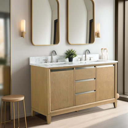 Meuble-lavabo Art pour salle de bain avec lavabo en céramique et plan de travail en marbre composite.