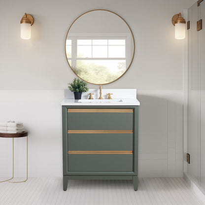 Meuble-lavabo Art pour salle de bain avec lavabo en céramique et plan de travail en marbre composite.