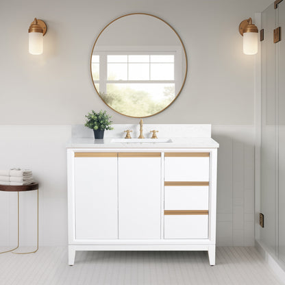 Meuble-lavabo Art pour salle de bain avec lavabo en céramique et plan de travail en marbre composite.
