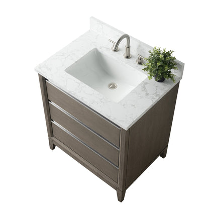 Meuble-lavabo Art pour salle de bain avec lavabo en céramique et plan de travail en marbre composite.