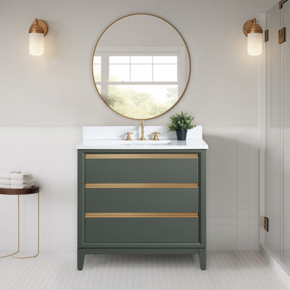 Meuble-lavabo Art pour salle de bain avec lavabo en céramique et plan de travail en marbre composite.