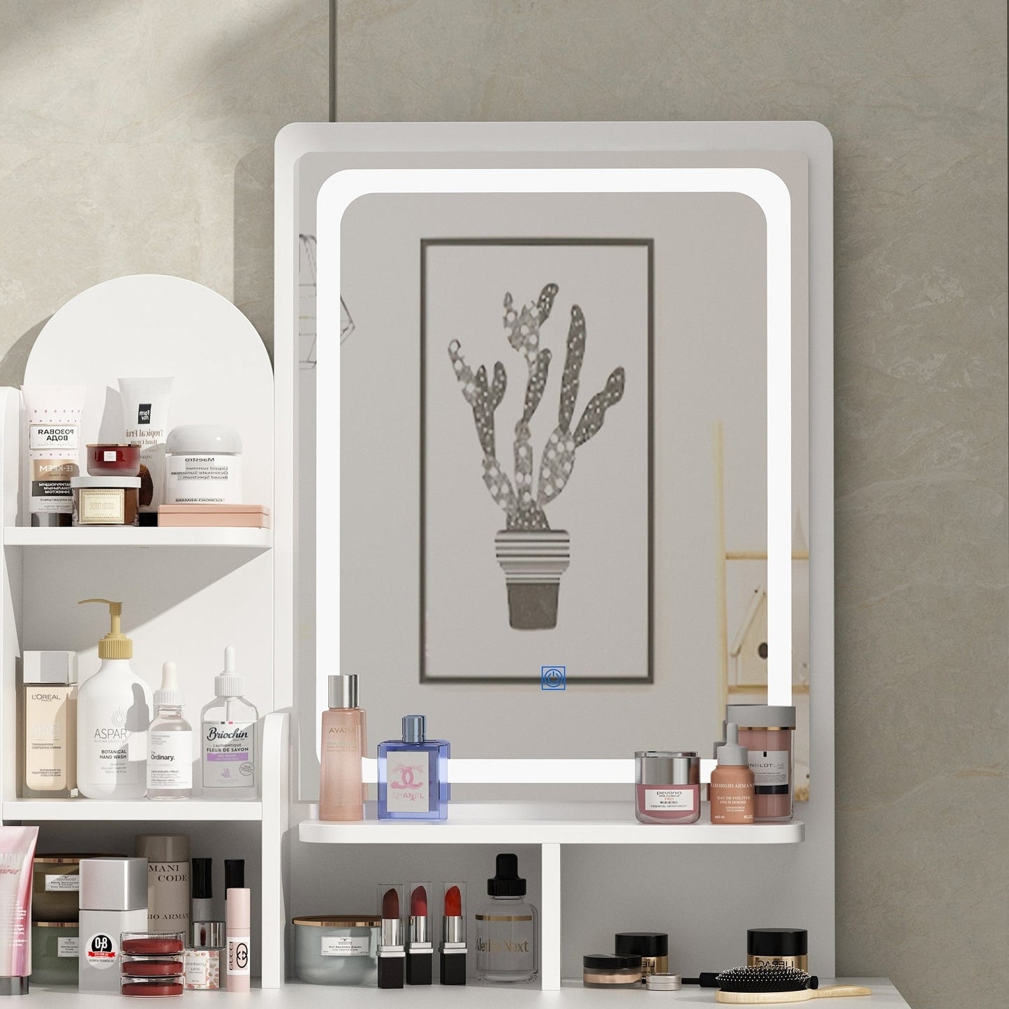 Coiffeuse avec miroir et lampe, table de maquillage avec tabouret pour la maison