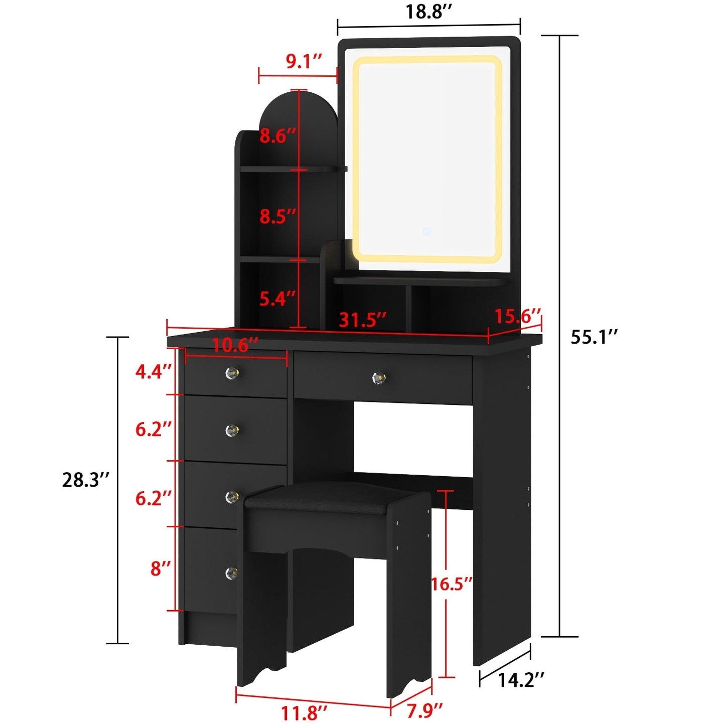 Coiffeuse avec miroir et lampe, table de maquillage avec tabouret pour la maison