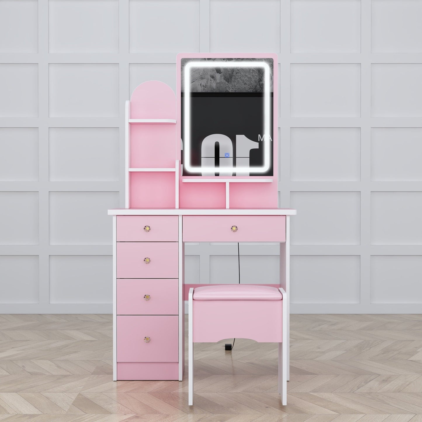 Coiffeuse avec miroir et lampe, table de maquillage avec tabouret pour la maison