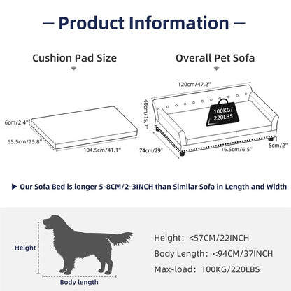 Lit pour animaux de compagnie en forme de canapé en velours capitonné, recouvert de tissu et doté d'un coussin amovible.