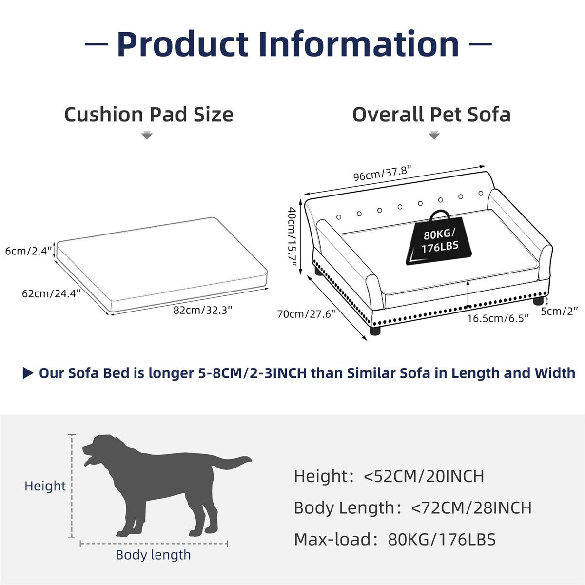 Lit pour animaux de compagnie en forme de canapé en velours capitonné, recouvert de tissu et doté d'un coussin amovible.
