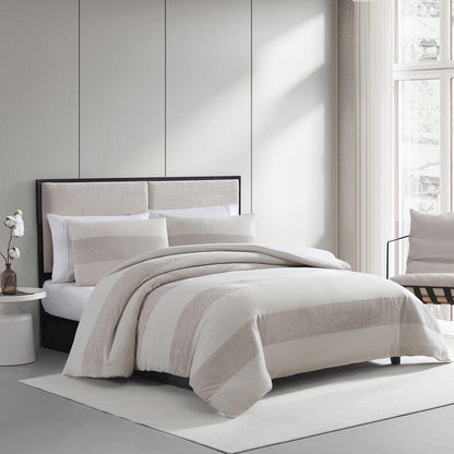 Ensemble de couette à rayures en chenille et en forme de gaufre beige de Vera Wang
