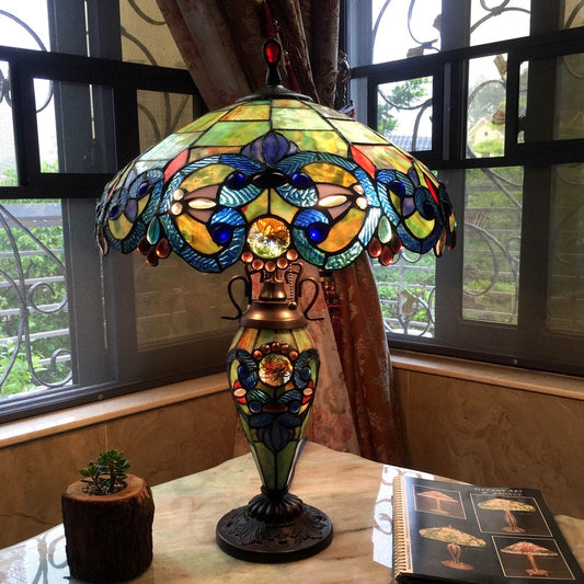 Lampe de table Tiffany Style, design victorien, 2 ou 1 lumière